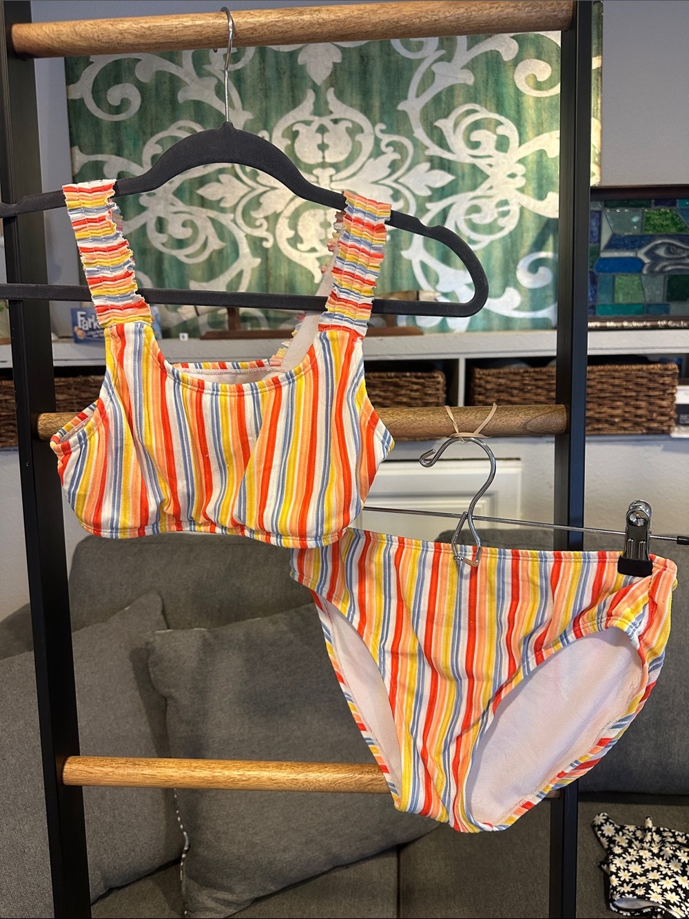 Target Girls' Striped Two-Piece Swim Set - Yellow, Orange & Blue